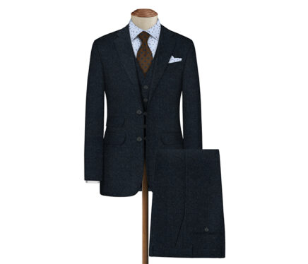 Navy -Blue Wool Tweed Fabric For Three Piece Suit