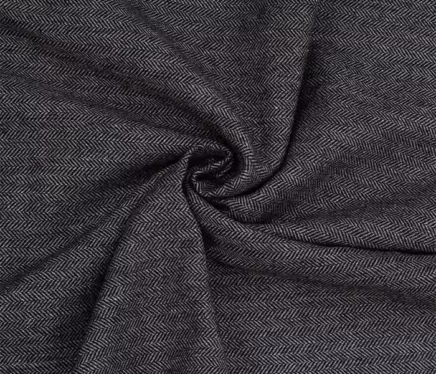 Black & Grey Herringbone Wool Tweed Fabric