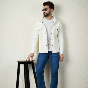 Men's White Shacket With Two Patch Pocket