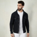 Men's Black Shacket With Two Patch Pocket