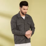 Buy Grey Herringbone Wool Shacket Online